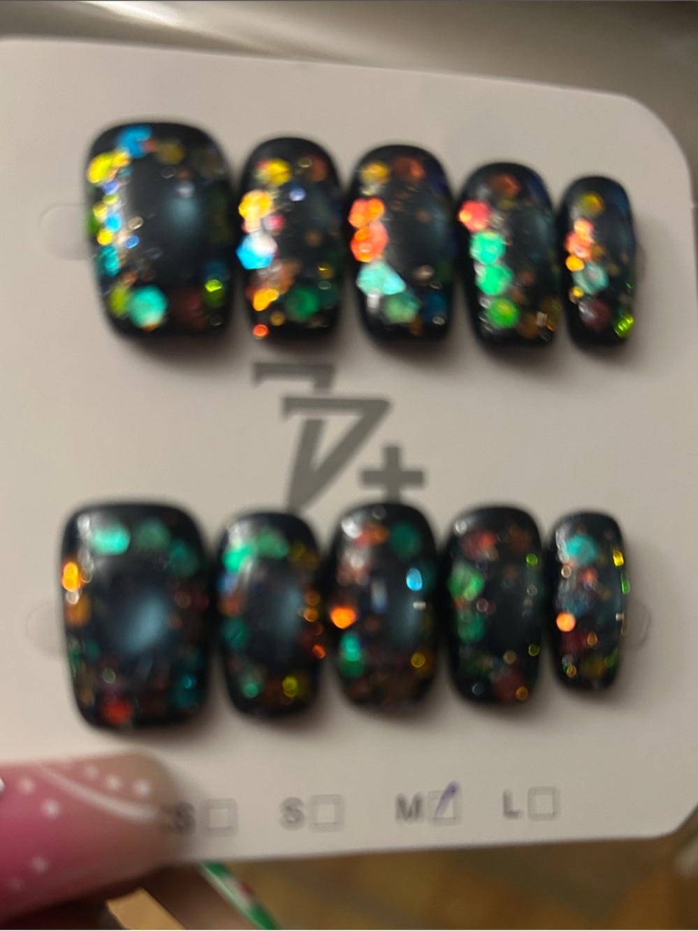 Holographic Glitter Press-On Nails - Black Base